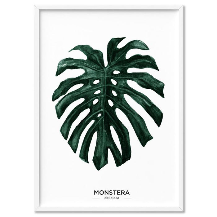 Monstera Scandi Leaf Watercolour (dark green) - Art Print - Ozark Home