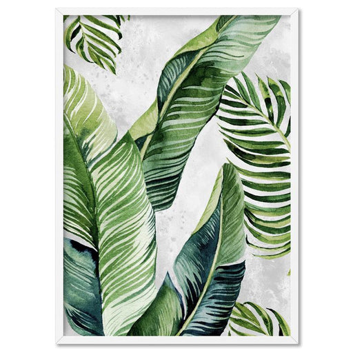 Tropical Palm & Banana Leaves Foliage in Watercolour I - Art Print, Wall Art, Ozark Home 