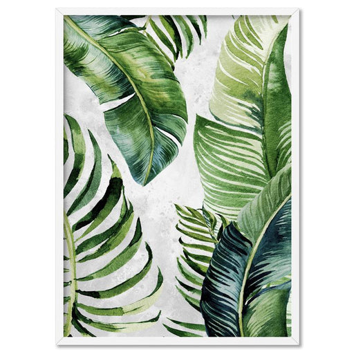 Tropical Palm & Banana Leaves Foliage in Watercolour II - Art Print, Wall Art, Ozark Home 