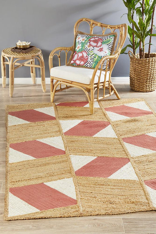 Pachar Natural White & Blush Tribal Stripe Flatwoven Jute Rug, Rugs, Ozark Home 