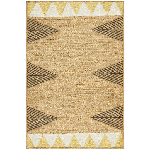 Pachar Natural Yellow & White Tribal Border Flatwoven Jute Rug, Rugs, Ozark Home 