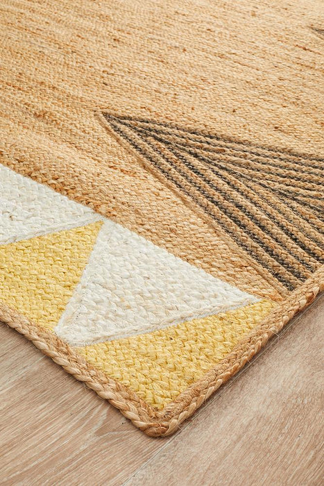 Pachar Natural Yellow & White Tribal Border Flatwoven Jute Rug, Rugs, Ozark Home 