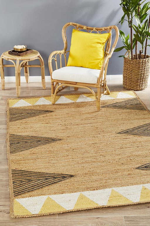 Pachar Natural Yellow & White Tribal Border Flatwoven Jute Rug, Rugs, Ozark Home 