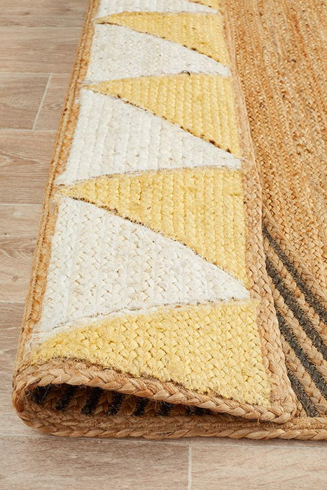 Pachar Natural Yellow & White Tribal Border Flatwoven Jute Rug, Rugs, Ozark Home 