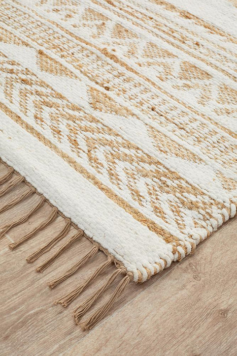 Pachar Natural & White Combined Tribal Pattern Flatwoven Jute Rug, Rugs, Ozark Home 