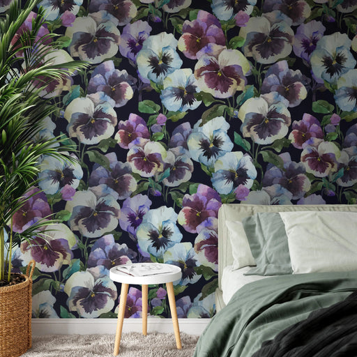 Pansy - Wallpaper In Dark Floral Pattern, Wallpaper, Ozark Home 