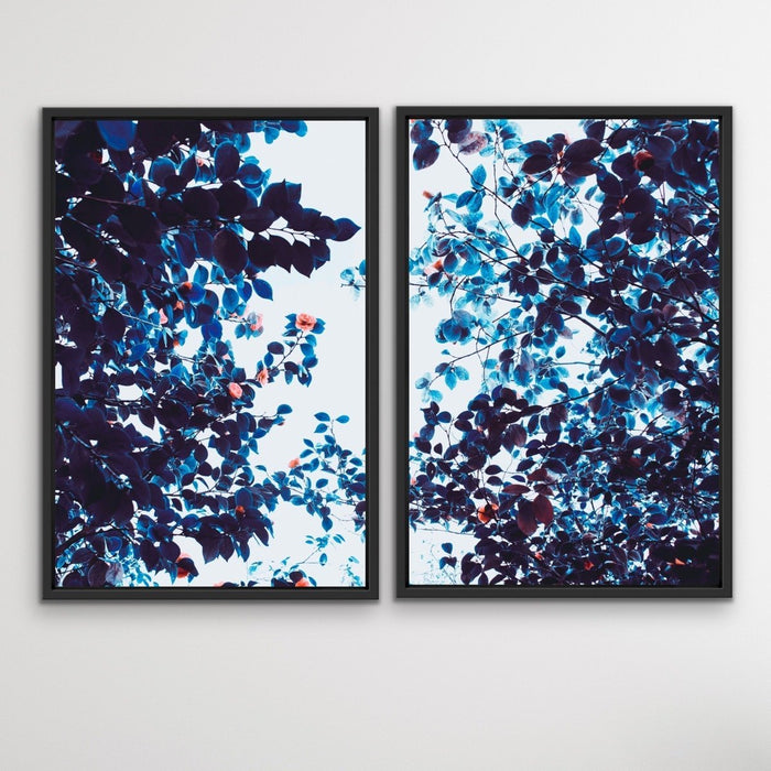 Perspective - Two Piece Blue and Pink Foliage Stretched Canvas Framed Wall Art, Wall Art, Ozark Home 