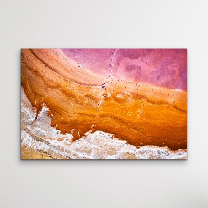 Pink Lake - Photographic Print Of Pink and Orange Lake Nature Stretched Canvas Wall Art Print