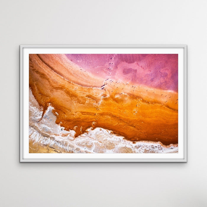 Pink Lake - Photographic Print Of Pink and Orange Lake Nature Stretched Canvas Wall Art Print