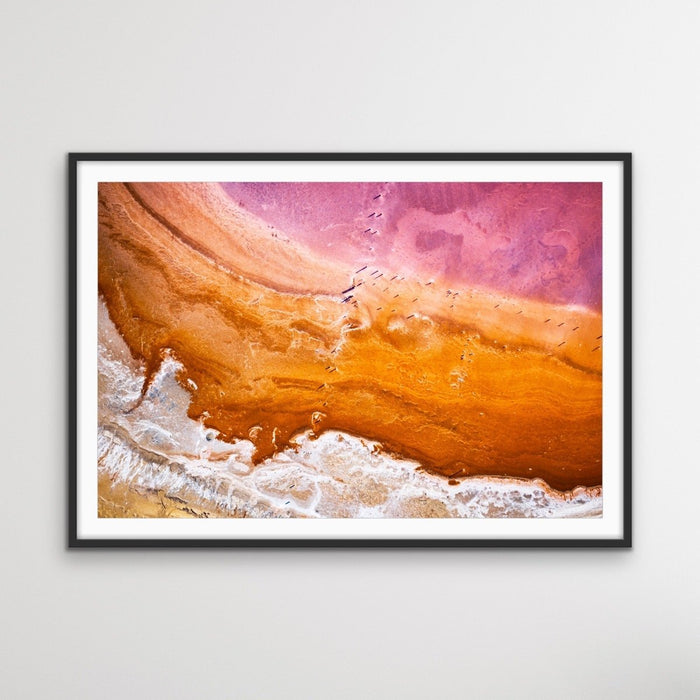 Pink Lake - Photographic Print Of Pink and Orange Lake Nature Stretched Canvas Wall Art Print