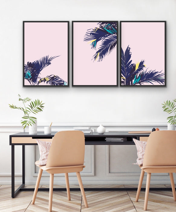 Pink Palms - Three Piece Pink and Green Palm Graphic Wall Art, Wall Art, Ozark Home 