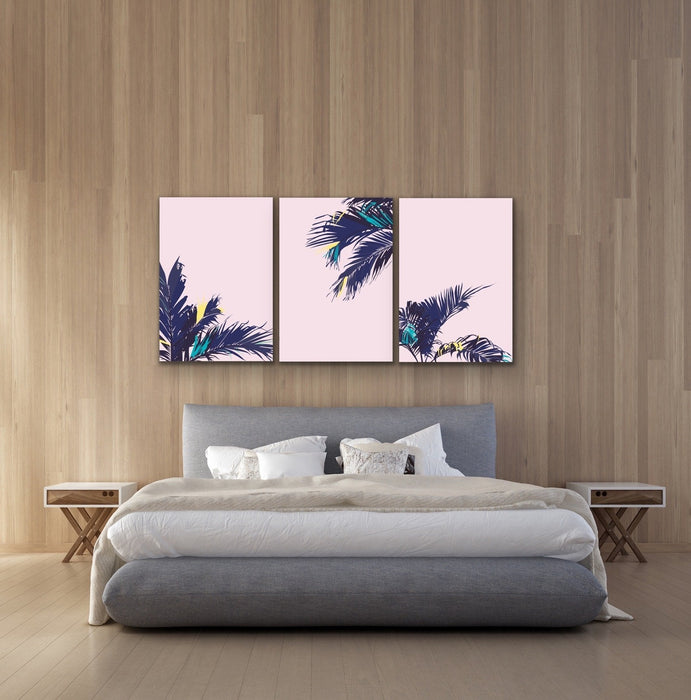 Pink Palms - Three Piece Pink and Green Palm Graphic Wall Art, Wall Art, Ozark Home 