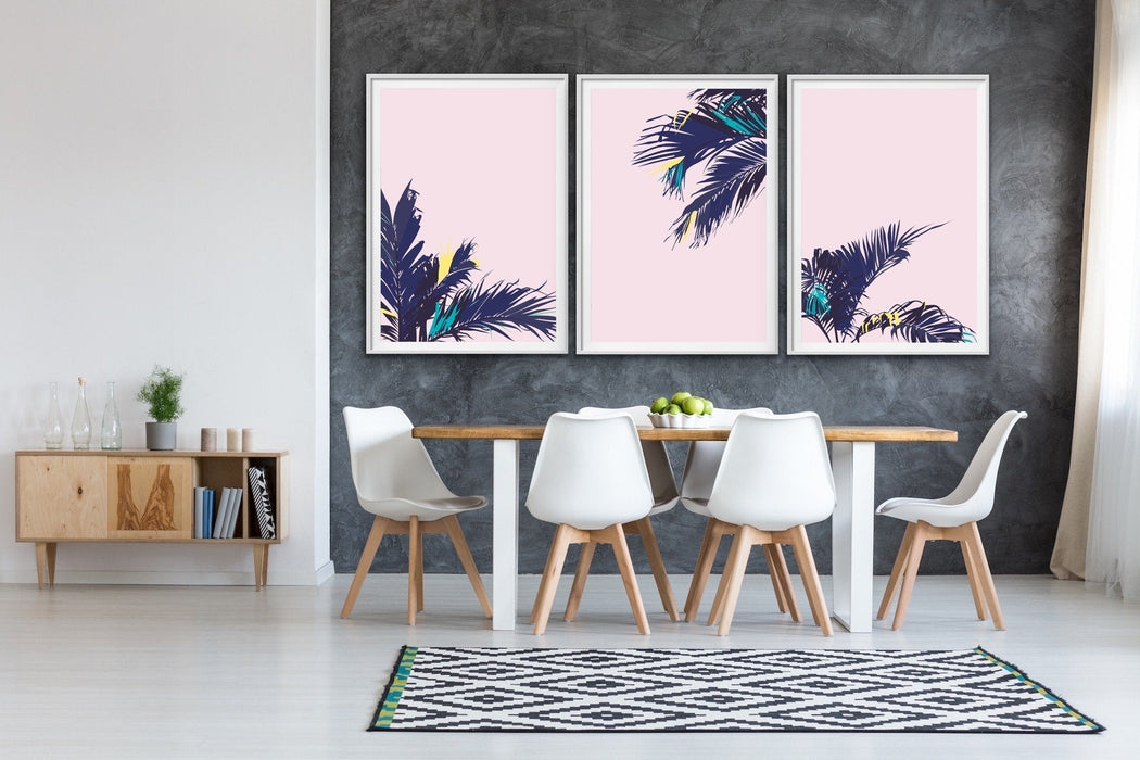 Pink Palms - Three Piece Pink and Green Palm Graphic Wall Art, Wall Art, Ozark Home 