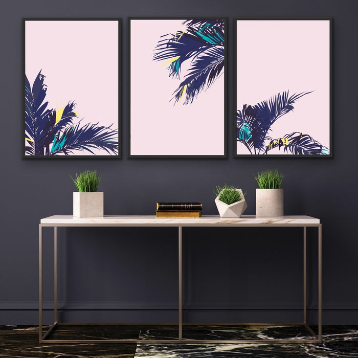 Pink Palms - Three Piece Pink and Green Palm Graphic Wall Art, Wall Art, Ozark Home 