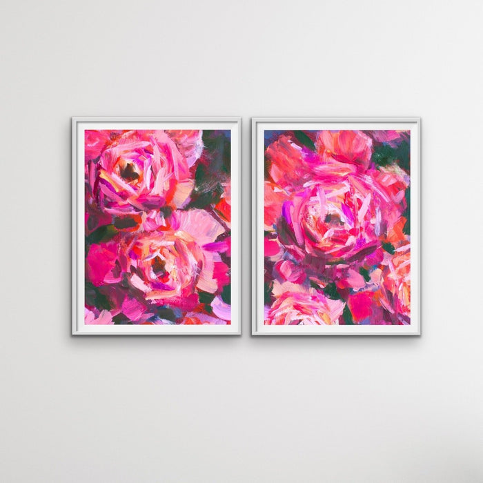 Pink Peony Pair - Two Piece Pink Peony Floral Oil Painting on Stretched Canvas Framed Wall Art, Wall Art, Ozark Home 