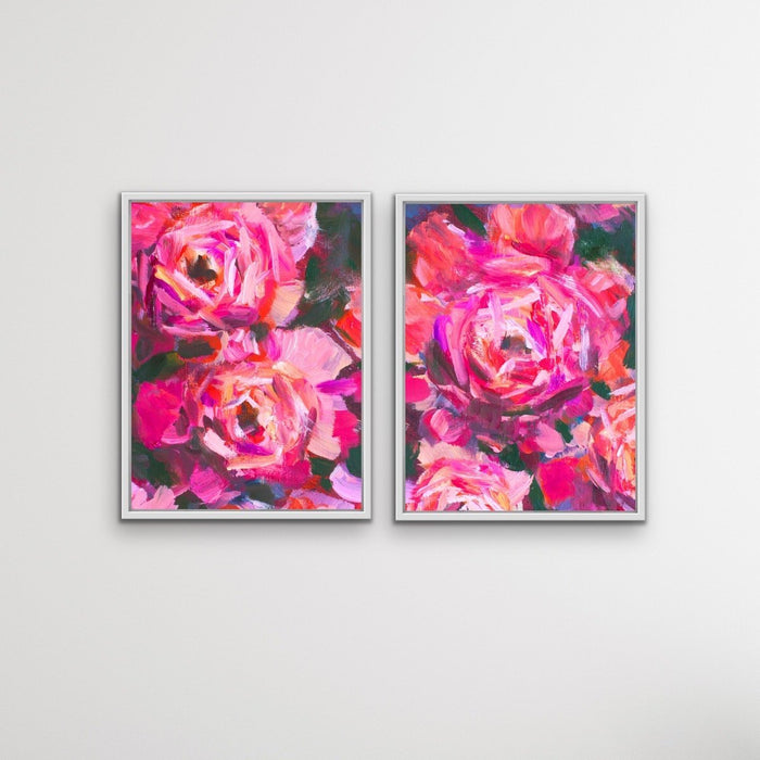 Pink Peony Pair - Two Piece Pink Peony Floral Oil Painting on Stretched Canvas Framed Wall Art, Wall Art, Ozark Home 