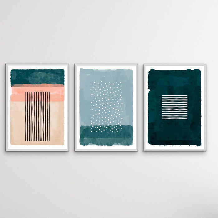 Point Of View - Three Piece Geometric Green Teal and Pink Wall Art Print Set, Wall Art, Ozark Home 