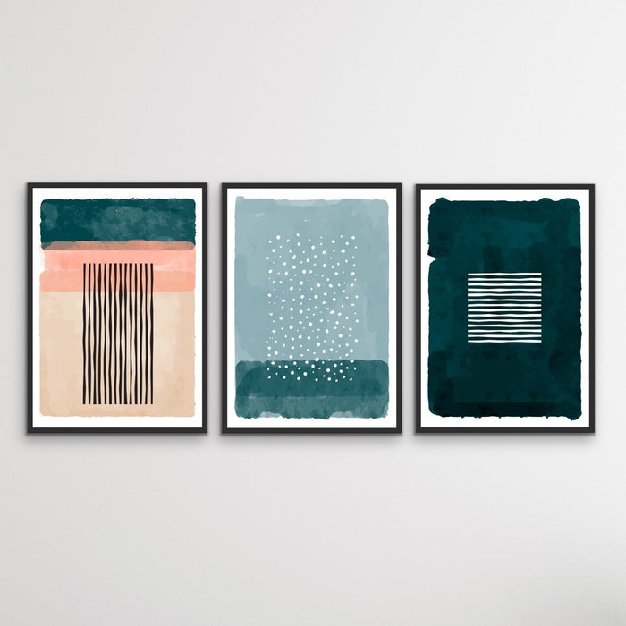 Point Of View - Three Piece Geometric Green Teal and Pink Wall Art Print Set, Wall Art, Ozark Home 