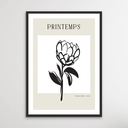 Printemps - Minimalist Black and White Flower Line Classic Art Print, Wall Art, Ozark Home 