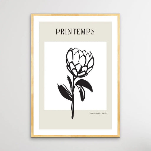 Printemps - Minimalist Black and White Flower Line Classic Art Print, Wall Art, Ozark Home 