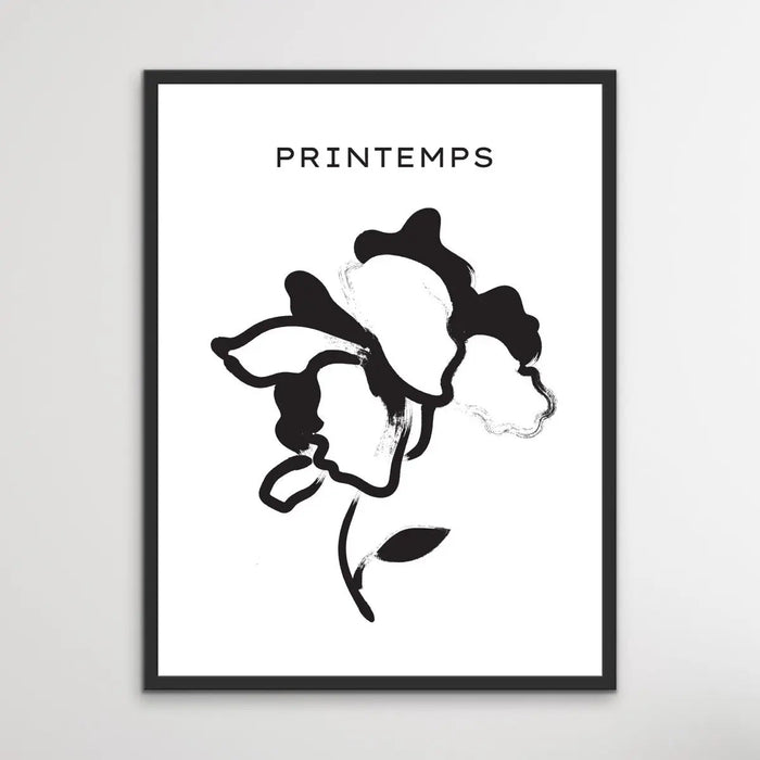 Printemps Number Two -  Minimalist Black and White Flower with One Leaf Line Classic Art Print