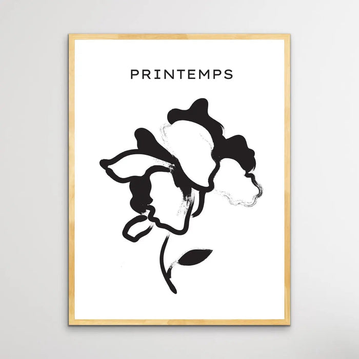 Printemps Number Two -  Minimalist Black and White Flower with One Leaf Line Classic Art Print