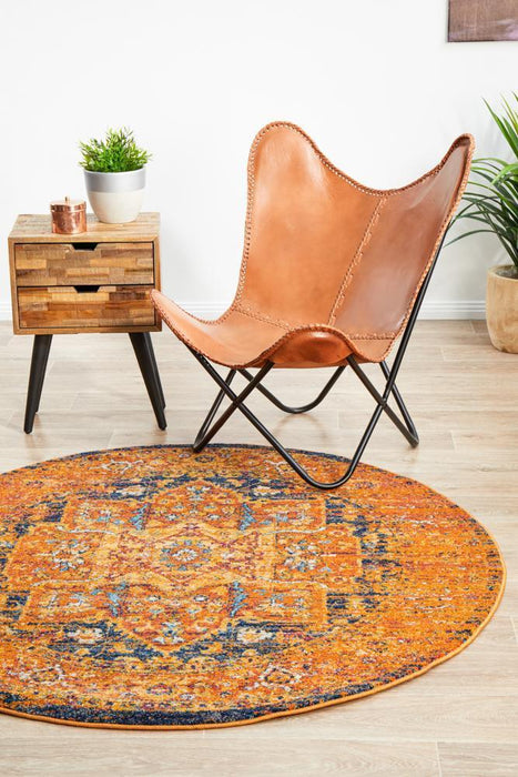 Reyhanli Vivid Rust Round Transitional Medallion Contemporary Rug, Rugs, Ozark Home 