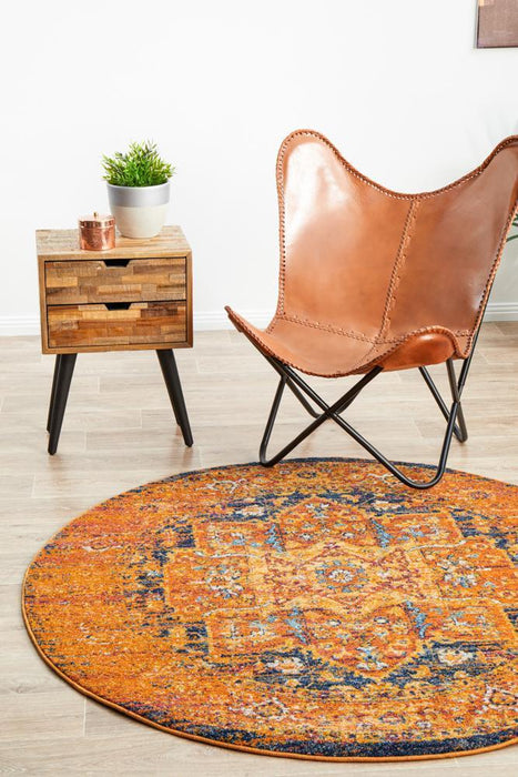 Reyhanli Vivid Rust Round Transitional Medallion Contemporary Rug, Rugs, Ozark Home 