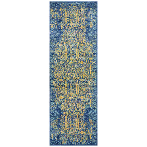 Reyhanli Royal Blue Transitional Yellow Medallion Contemporary Runner Rug, Rugs, Ozark Home 