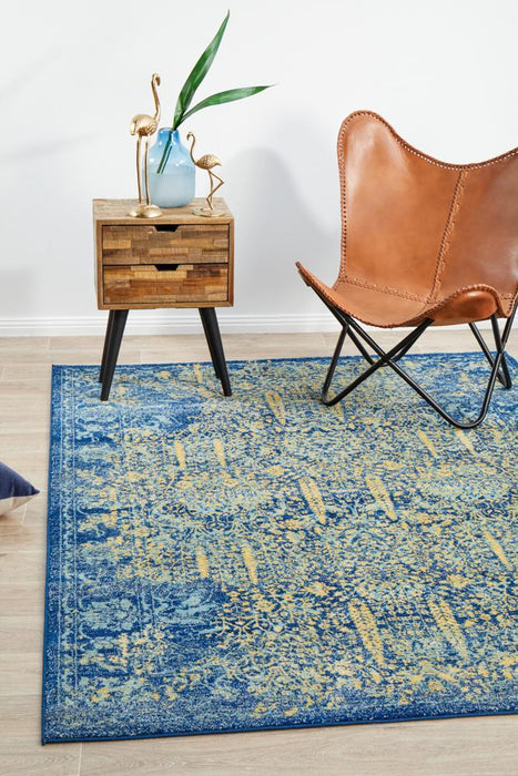 Reyhanli Royal Blue Transitional Yellow Medallion Contemporary Rug, Rugs, Ozark Home 