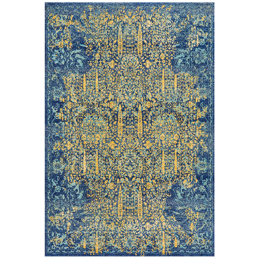 Reyhanli Royal Blue Transitional Yellow Medallion Contemporary Rug, Rugs, Ozark Home 