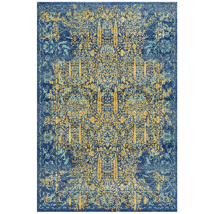 Reyhanli Royal Blue Transitional Yellow Medallion Contemporary Rug, Rugs, Ozark Home 