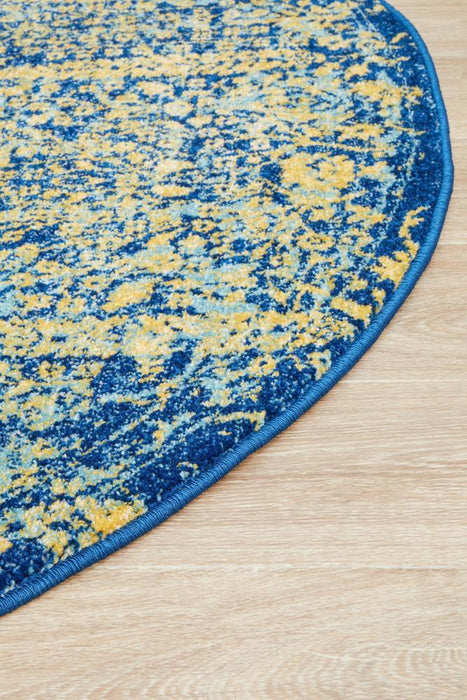 Reyhanli Royal Blue Round Transitional Yellow Medallion Contemporary Rug, Rugs, Ozark Home 