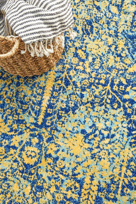 Reyhanli Royal Blue Round Transitional Yellow Medallion Contemporary Rug, Rugs, Ozark Home 