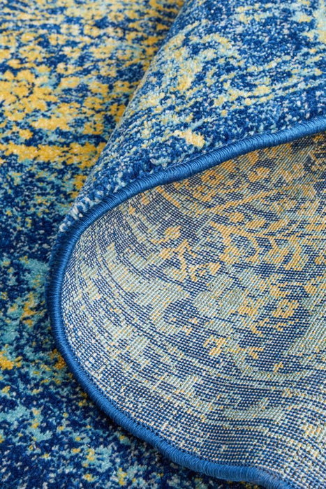 Reyhanli Royal Blue Round Transitional Yellow Medallion Contemporary Rug, Rugs, Ozark Home 