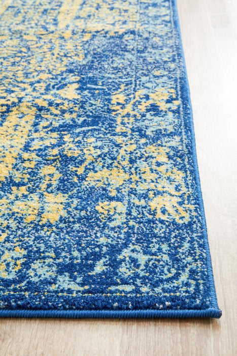 Reyhanli Royal Blue Transitional Yellow Medallion Contemporary Runner Rug, Rugs, Ozark Home 