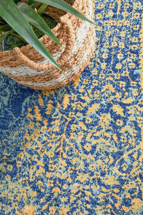 Reyhanli Royal Blue Transitional Yellow Medallion Contemporary Runner Rug, Rugs, Ozark Home 