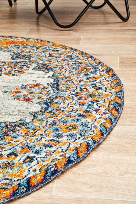 Reyhanli Bone Round Transitional Diamond Medallion Contemporary Rug, Rugs, Ozark Home 