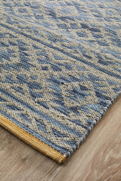 Raipur Blue & Natural Bohemian Diamond Handwoven Wool Rug, Rugs, Ozark Home 