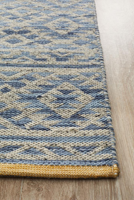 Raipur Blue & Natural Bohemian Diamond Handwoven Wool Rug, Rugs, Ozark Home 