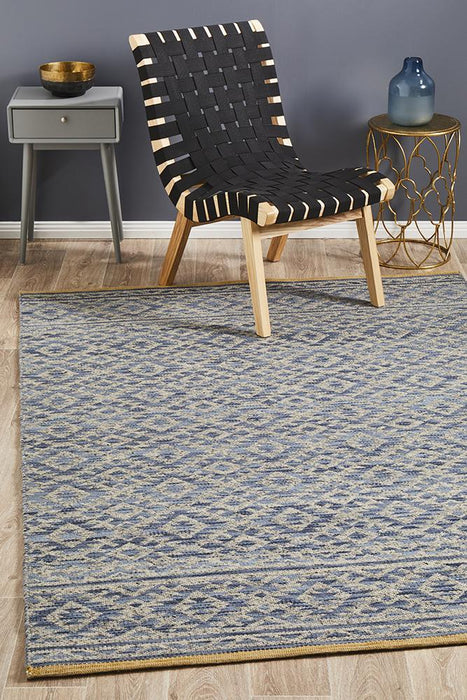 Raipur Blue & Natural Bohemian Diamond Handwoven Wool Rug, Rugs, Ozark Home 