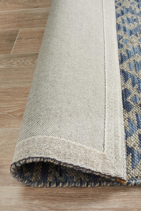 Raipur Blue & Natural Bohemian Diamond Handwoven Wool Rug, Rugs, Ozark Home 