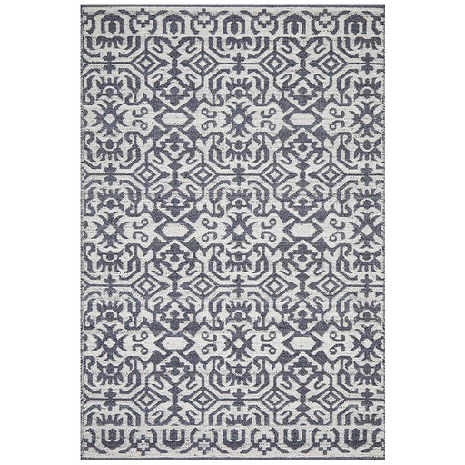 Raipur Silver & Navy Bohemian Lattice Pattern Handwoven Wool Rug, Rugs, Ozark Home 