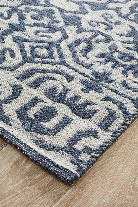 Raipur Silver & Navy Bohemian Lattice Pattern Handwoven Wool Rug, Rugs, Ozark Home 