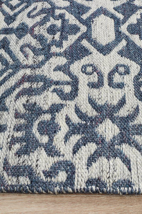 Raipur Silver & Navy Bohemian Lattice Pattern Handwoven Wool Rug, Rugs, Ozark Home 