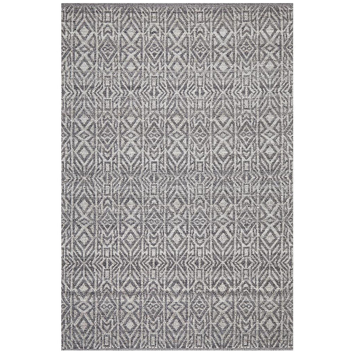 Raipur Graphite & Cobolt Blue Geometric Motif Handwoven Wool Rug, Rugs, Ozark Home 