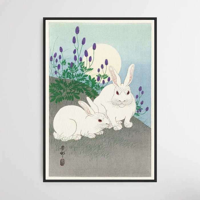 Rabbits at Full Moon by Ohara Koson