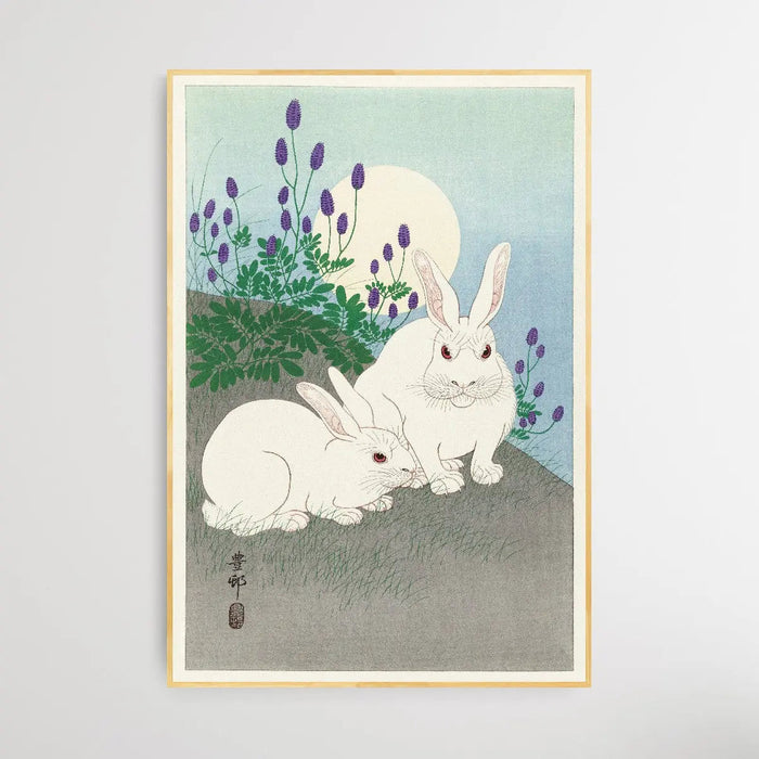 Rabbits at Full Moon by Ohara Koson