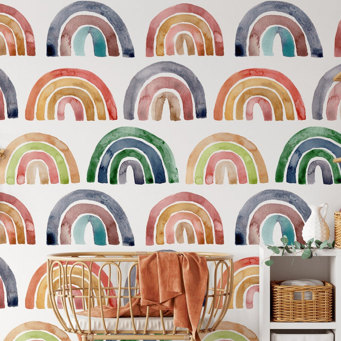 Rainbow Adventure - Watercolour Rainbow Kids Nursery Wallpaper