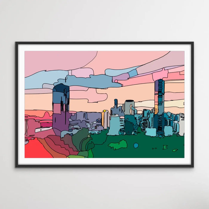 Roma Street Parklands - Colourful Brisbane Line Drawing Print